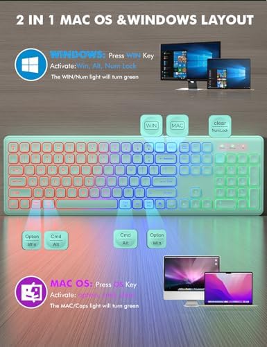 Wireless Keyboard and Mouse Combo  RGB Backlit  Rechargeable & Light Up Letters  Full Size  Soft Typing  Sleep Mode  2 4GHz Quiet Keyboard Set for Mac  Windows  Laptop  PC  Trueque  Black 