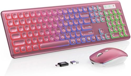 Wireless Keyboard and Mouse Combo  RGB Backlit  Rechargeable & Light Up Letters  Full Size  Soft Typing  Sleep Mode  2 4GHz Quiet Keyboard Set for Mac  Windows  Laptop  PC  Trueque  Black 