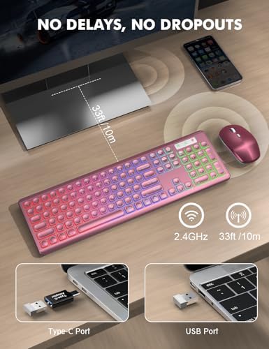 Wireless Keyboard and Mouse Combo  RGB Backlit  Rechargeable & Light Up Letters  Full Size  Soft Typing  Sleep Mode  2 4GHz Quiet Keyboard Set for Mac  Windows  Laptop  PC  Trueque  Black 