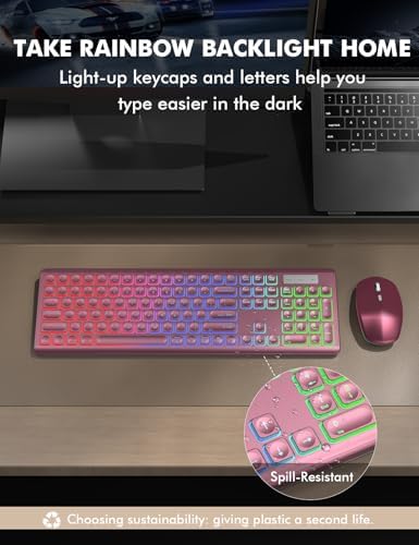 Wireless Keyboard and Mouse Combo  RGB Backlit  Rechargeable & Light Up Letters  Full Size  Soft Typing  Sleep Mode  2 4GHz Quiet Keyboard Set for Mac  Windows  Laptop  PC  Trueque  Black 