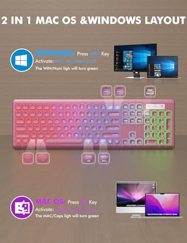 Wireless Keyboard and Mouse Combo  RGB Backlit  Rechargeable & Light Up Letters  Full Size  Soft Typing  Sleep Mode  2 4GHz Quiet Keyboard Set for Mac  Windows  Laptop  PC  Trueque  Black 