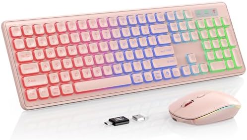 Wireless Keyboard and Mouse Combo  RGB Backlit  Rechargeable & Light Up Letters  Full Size  Soft Typing  Sleep Mode  2 4GHz Quiet Keyboard Set for Mac  Windows  Laptop  PC  Trueque  Black 