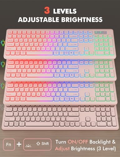 Wireless Keyboard and Mouse Combo  RGB Backlit  Rechargeable & Light Up Letters  Full Size  Soft Typing  Sleep Mode  2 4GHz Quiet Keyboard Set for Mac  Windows  Laptop  PC  Trueque  Black 