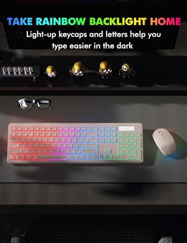 Wireless Keyboard and Mouse Combo  RGB Backlit  Rechargeable & Light Up Letters  Full Size  Soft Typing  Sleep Mode  2 4GHz Quiet Keyboard Set for Mac  Windows  Laptop  PC  Trueque  Black 