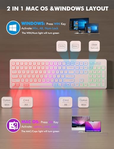 Wireless Keyboard and Mouse Combo  RGB Backlit  Rechargeable & Light Up Letters  Full Size  Soft Typing  Sleep Mode  2 4GHz Quiet Keyboard Set for Mac  Windows  Laptop  PC  Trueque  Black 