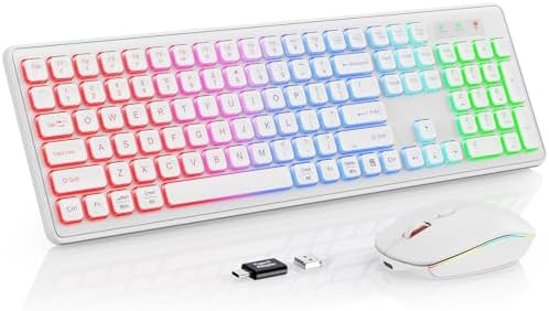 Wireless Keyboard and Mouse Combo  RGB Backlit  Rechargeable & Light Up Letters  Full Size  Soft Typing  Sleep Mode  2 4GHz Quiet Keyboard Set for Mac  Windows  Laptop  PC  Trueque  Black 