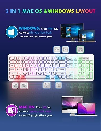 Wireless Keyboard and Mouse Combo  RGB Backlit  Rechargeable & Light Up Letters  Full Size  Soft Typing  Sleep Mode  2 4GHz Quiet Keyboard Set for Mac  Windows  Laptop  PC  Trueque  Black 