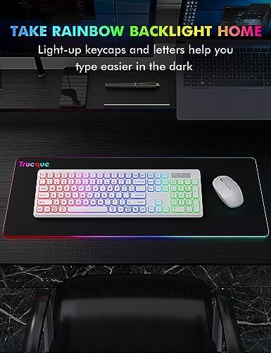 Wireless Keyboard and Mouse Combo  RGB Backlit  Rechargeable & Light Up Letters  Full Size  Soft Typing  Sleep Mode  2 4GHz Quiet Keyboard Set for Mac  Windows  Laptop  PC  Trueque  Black 
