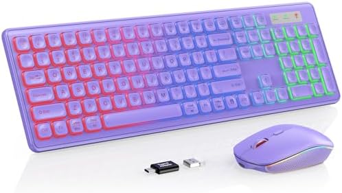 Wireless Keyboard and Mouse Combo  RGB Backlit  Rechargeable & Light Up Letters  Full Size  Soft Typing  Sleep Mode  2 4GHz Quiet Keyboard Set for Mac  Windows  Laptop  PC  Trueque  Black 