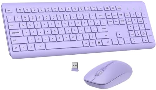 Wireless Keyboard and Mouse Combo  Full Size Silent Ergonomic Keyboard and Mouse  Long Battery Life  Optical Mouse  2 4G Lag Free Cordless Mice Keyboard for Computer  Mac  Laptop  PC  Window 8 Pack 