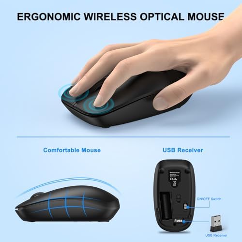 Wireless Keyboard and Mouse Combo  Full Size Silent Ergonomic Keyboard and Mouse  Long Battery Life  Optical Mouse  2 4G Lag Free Cordless Mice Keyboard for Computer  Mac  Laptop  PC  Window 8 Pack 