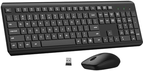 Wireless Keyboard and Mouse Combo  Full Size Silent Ergonomic Keyboard and Mouse  Long Battery Life  Optical Mouse  2 4G Lag Free Cordless Mice Keyboard for Computer  Mac  Laptop  PC  Windows