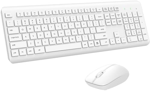 Wireless Keyboard and Mouse Combo  Full Size Silent Ergonomic Keyboard and Mouse  Long Battery Life  Optical Mouse  2 4G Lag Free Cordless Mice Keyboard for Computer  Mac  Laptop  PC  Windows