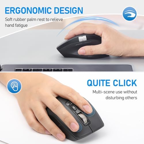 Wireless Side Scroll Mouse with Multi Device  Ergonomic Computer Mice with Smart Flying Scroll  Quiet Click  4 Level DPI for Computer  Laptop  iPad  Tablet  MacBook  Grey 