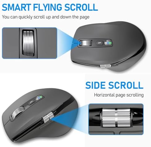 Wireless Side Scroll Mouse with Multi Device  Ergonomic Computer Mice with Smart Flying Scroll  Quiet Click  4 Level DPI for Computer  Laptop  iPad  Tablet  MacBook  Grey 