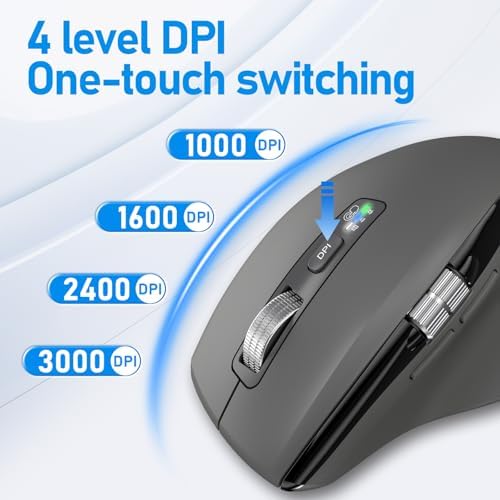 Wireless Side Scroll Mouse with Multi Device  Ergonomic Computer Mice with Smart Flying Scroll  Quiet Click  4 Level DPI for Computer  Laptop  iPad  Tablet  MacBook  Grey 