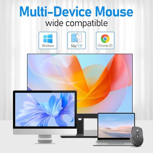Wireless Side Scroll Mouse with Multi Device  Ergonomic Computer Mice with Smart Flying Scroll  Quiet Click  4 Level DPI for Computer  Laptop  iPad  Tablet  MacBook  Grey 