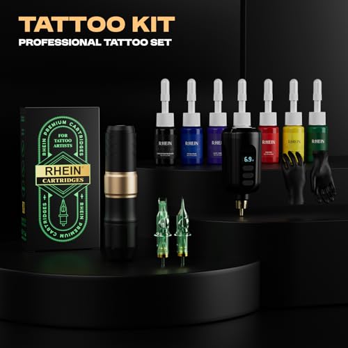 Wireless Tattoo Gun Kit Rotary Tattoo Machine Pen Kit with 1PCS Battery and 20 Pcs Cartridge Needles 7 Colors Ink