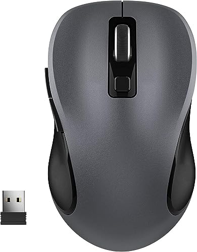 WisFox 2 4G Wireless Mouse for Laptop  Ergonomic Computer Mouse with USB Receiver and 3 Adjustable Levels  6 Button Wireless Mice for Windows Mac PC Notebook  Grey 