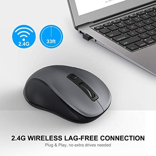 WisFox 2 4G Wireless Mouse for Laptop  Ergonomic Computer Mouse with USB Receiver and 3 Adjustable Levels  6 Button Wireless Mice for Windows Mac PC Notebook  Grey 