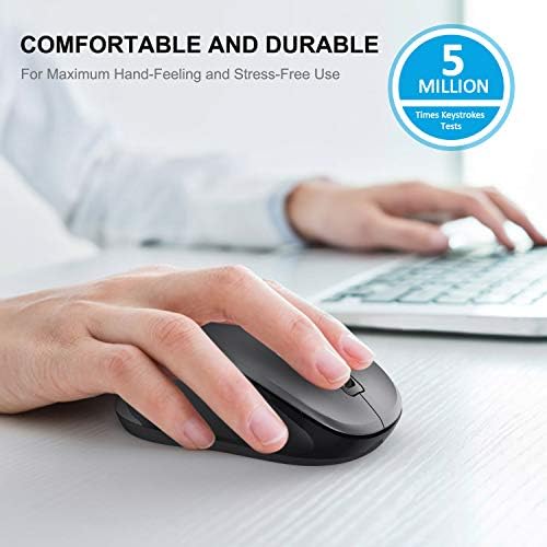 WisFox 2 4G Wireless Mouse for Laptop  Ergonomic Computer Mouse with USB Receiver and 3 Adjustable Levels  6 Button Wireless Mice for Windows Mac PC Notebook  Grey 