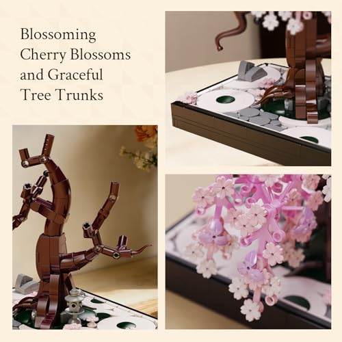 Wise Block Cherry Blossom Tree Building Block Set for Adult 900 Pcs Artificial Bonsai Tree Plants for Home Decor  Adult Ages 18