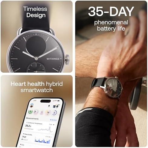 Withings ScanWatch 2 - Reloj inteligente híbrido, monitoreo de frecuencia cardíaca, rastreador de fitness, seguimiento de ciclo, monitoreo del sueño, rastreador GPS, duración de la batería de 30 días, compatible con Android y Apple, HSA/FSA