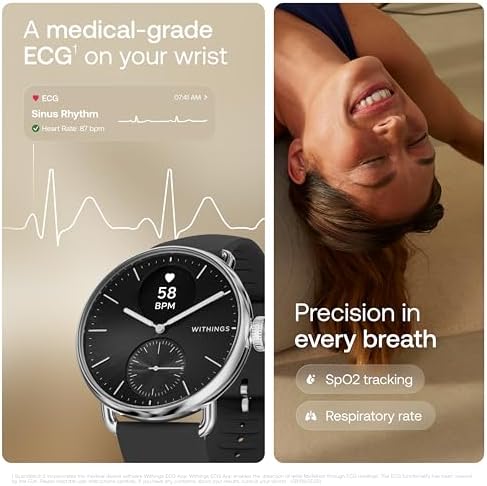 Withings ScanWatch 2 - Reloj inteligente híbrido, monitoreo de frecuencia cardíaca, rastreador de fitness, seguimiento de ciclo, monitoreo del sueño, rastreador GPS, duración de la batería de 30 días, compatible con Android y Apple, HSA/FSA