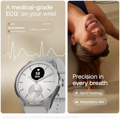 Withings ScanWatch 2 - Reloj inteligente híbrido, monitoreo de frecuencia cardíaca, rastreador de fitness, seguimiento de ciclo, monitoreo del sueño, rastreador GPS, duración de la batería de 30 días, compatible con Android y Apple, HSA/FSA