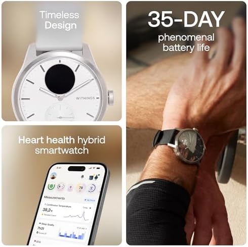 Withings ScanWatch 2 - Reloj inteligente híbrido, monitoreo de frecuencia cardíaca, rastreador de fitness, seguimiento de ciclo, monitoreo del sueño, rastreador GPS, duración de la batería de 30 días, compatible con Android y Apple, HSA/FSA