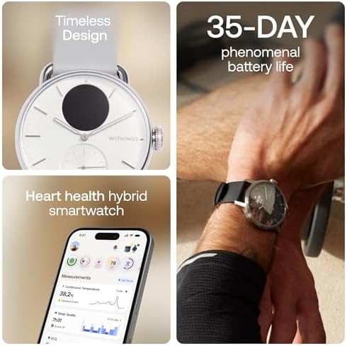 Withings ScanWatch 2 - Reloj inteligente híbrido, monitoreo de frecuencia cardíaca, rastreador de fitness, seguimiento de ciclo, monitoreo del sueño, rastreador GPS, duración de la batería de 30 días, compatible con Android y Apple, HSA/FSA