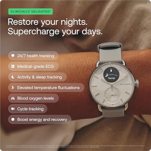 Withings ScanWatch 2 - Reloj inteligente híbrido, monitoreo de frecuencia cardíaca, rastreador de fitness, seguimiento de ciclo, monitoreo del sueño, rastreador GPS, duración de la batería de 30 días, compatible con Android y Apple, HSA/FSA