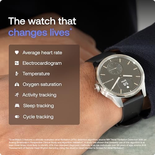 Withings ScanWatch 2 - Reloj inteligente híbrido, monitoreo de frecuencia cardíaca, rastreador de fitness, seguimiento de ciclo, monitoreo del sueño, rastreador GPS, duración de la batería de 30 días, compatible con Android y Apple, HSA/FSA