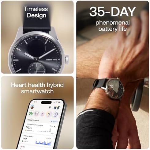 Withings ScanWatch 2 - Reloj inteligente híbrido, monitoreo de frecuencia cardíaca, rastreador de fitness, seguimiento de ciclo, monitoreo del sueño, rastreador GPS, duración de la batería de 30 días, compatible con Android y Apple, HSA/FSA