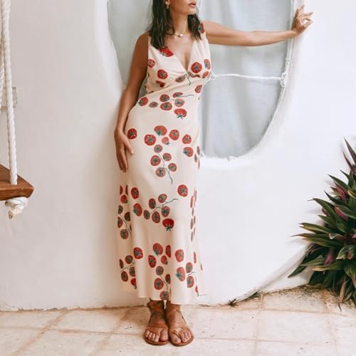 TALLA S, - Women Y2k Vintage Printed Maxi Dress Spaghetti Strap Floral Midi Slip Dress Backless Long Flowy Sundress