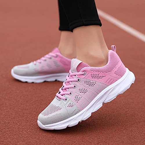 Womens Walking Running Shoes Lightweight Non Slip Tennis Fashion Sneakers Colorblock Platform Lace Up Breathable Casual Shoes