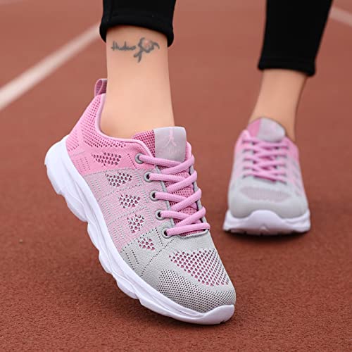 Womens Walking Running Shoes Lightweight Non Slip Tennis Fashion Sneakers Colorblock Platform Lace Up Breathable Casual Shoes