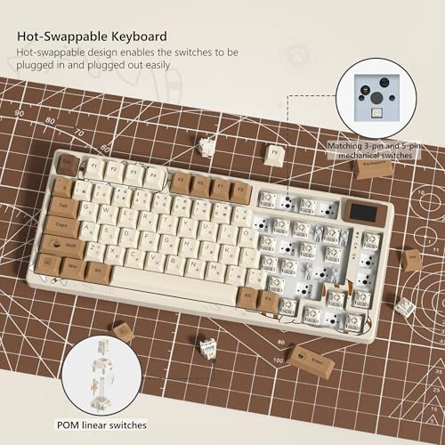 Womier SK80 Retro 75  Keyboard with Color Multimedia Display Mechanical Gaming Keyboard  Hot Swappable Gasket Mount RGB Custom Key Board  Pre lubed Stabilizer for Mac/Win Coffee Cat