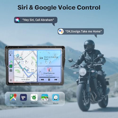 WonVon 5 Inch Motorcycle Carplay GPS Navigation System with Apple Carplay and Android Auto Portable Screen with Dual Bluetooth  Navigation  Siri  Google Assistant Not Inchluded TPMS 