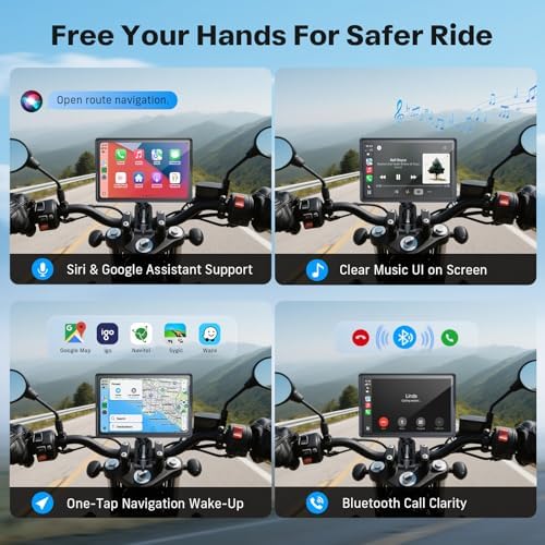 WonVon 5 Inch Motorcycle Carplay GPS Navigation System with Apple Carplay and Android Auto Portable Screen with Dual Bluetooth  Navigation  Siri  Google Assistant Not Inchluded TPMS 