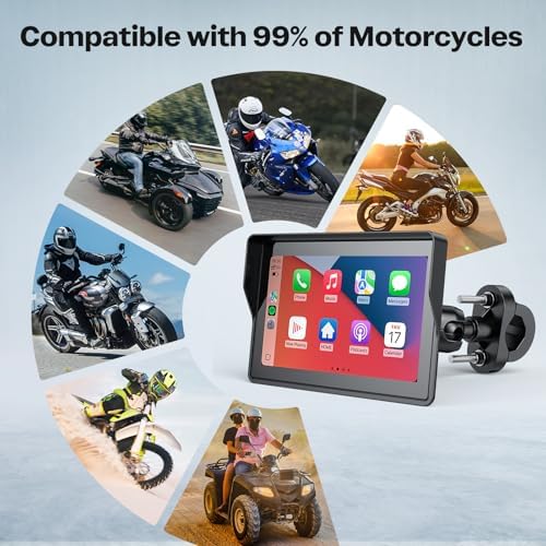 WonVon 5 Inch Motorcycle Carplay GPS Navigation System with Apple Carplay and Android Auto Portable Screen with Dual Bluetooth  Navigation  Siri  Google Assistant Not Inchluded TPMS 