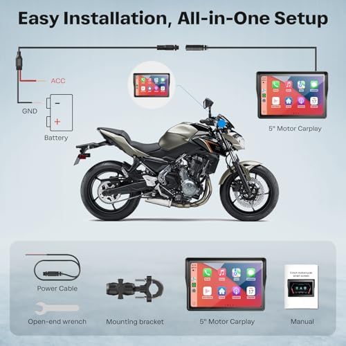 WonVon 5 Inch Motorcycle Carplay GPS Navigation System with Apple Carplay and Android Auto Portable Screen with Dual Bluetooth  Navigation  Siri  Google Assistant Not Inchluded TPMS 