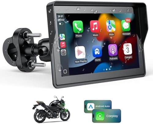 WonVon 5 Inch Motorcycle Carplay GPS Navigation System with Apple Carplay and Android Auto Portable Screen with Dual Bluetooth  Navigation  Siri  Google Assistant Not Inchluded TPMS 