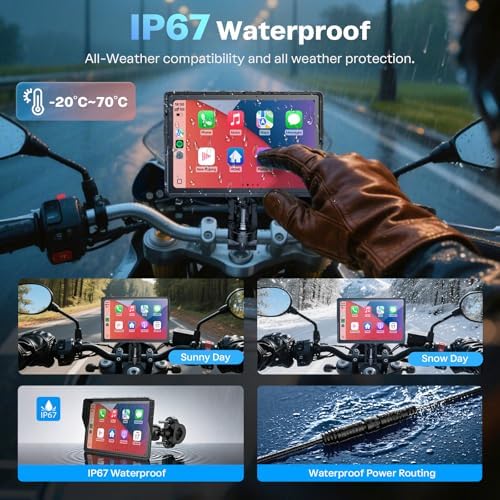 WonVon 5 Inch Motorcycle Carplay GPS Navigation System with Apple Carplay and Android Auto Portable Screen with Dual Bluetooth  Navigation  Siri  Google Assistant Not Inchluded TPMS 