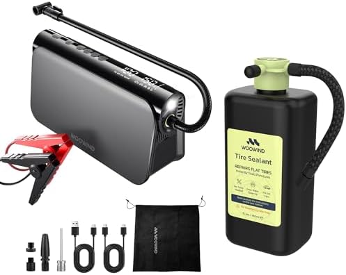 Woowind 3 in 1 Jump Starter  16000mAh Booster  65W Power Bank  150PSI Air Compressor & Tire Sealant Kit for 6 0L Gas/2 5L Diesel Engines  TPMS Safe  V01   Tire Sealant 