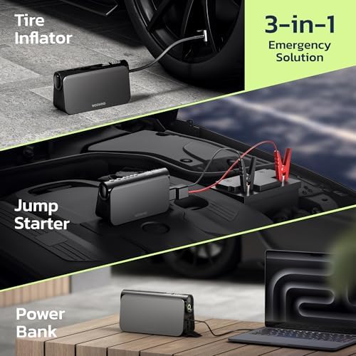 Woowind 3 in 1 Jump Starter  16000mAh Booster  65W Power Bank  150PSI Air Compressor & Tire Sealant Kit for 6 0L Gas/2 5L Diesel Engines  TPMS Safe  V01   Tire Sealant 