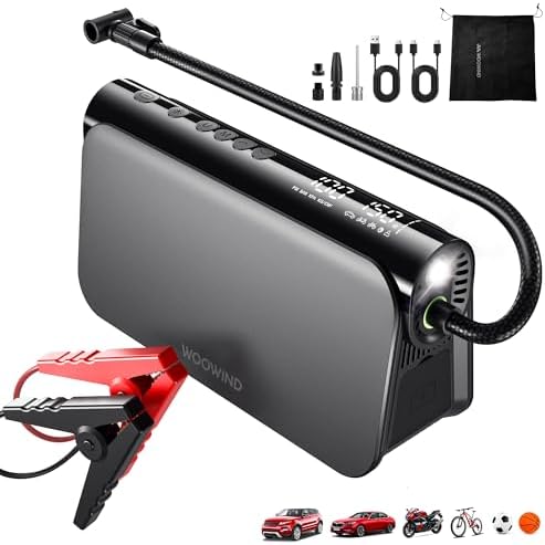 Woowind 3 in 1 Jump Starter  16000mAh Booster  65W Power Bank  150PSI Air Compressor & Tire Sealant Kit for 6 0L Gas/2 5L Diesel Engines  TPMS Safe  V01   Tire Sealant 