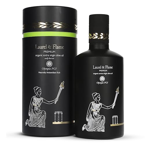 Worlds Best Gold Award   Laurel & Flame Olympia PGI Premium Olive Oil Extra Virgin   Polyphenol Rich  1029 mg/kg    USDA Organic   Multiple Award Winning   85X Hydroxytyrosols   Early Harvest   Cold Pressed  500 ml/16 9 fl oz 