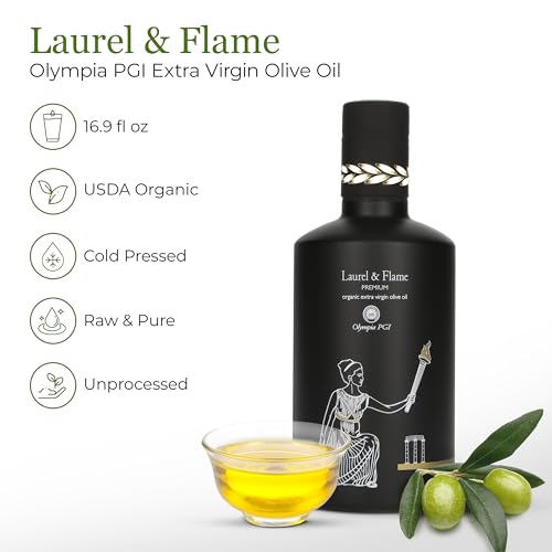 Worlds Best Gold Award   Laurel & Flame Olympia PGI Premium Olive Oil Extra Virgin   Polyphenol Rich  1029 mg/kg    USDA Organic   Multiple Award Winning   85X Hydroxytyrosols   Early Harvest   Cold Pressed  500 ml/16 9 fl oz 