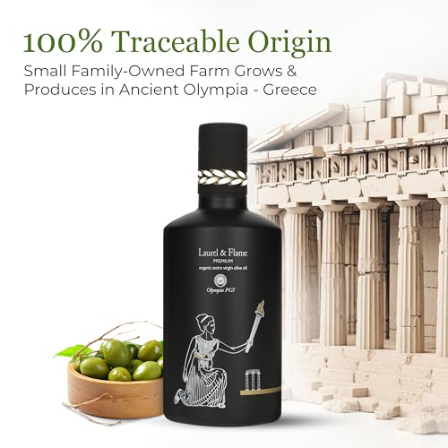 Worlds Best Gold Award   Laurel & Flame Olympia PGI Premium Olive Oil Extra Virgin   Polyphenol Rich  1029 mg/kg    USDA Organic   Multiple Award Winning   85X Hydroxytyrosols   Early Harvest   Cold Pressed  500 ml/16 9 fl oz 